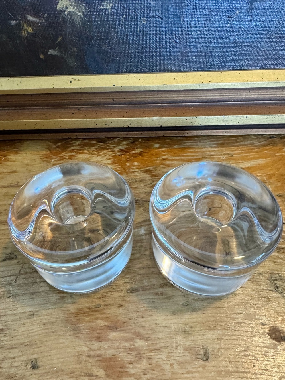 Orrefors Swedish Crystal Glass Candlestick Holders Signed Vintage Lena Bergstrom